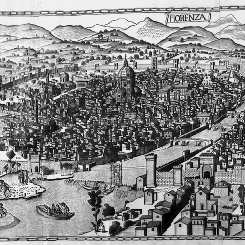 woodcut map of florence, italy