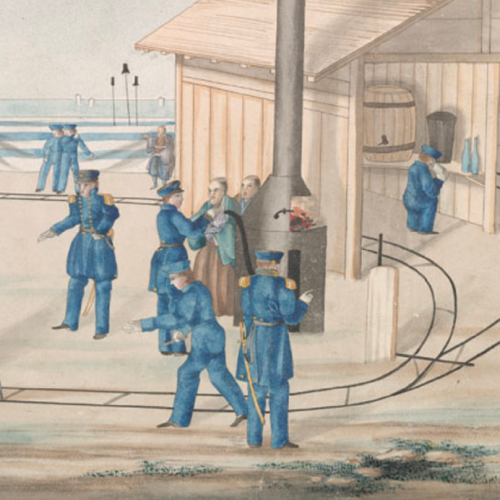 men in uniform milling about